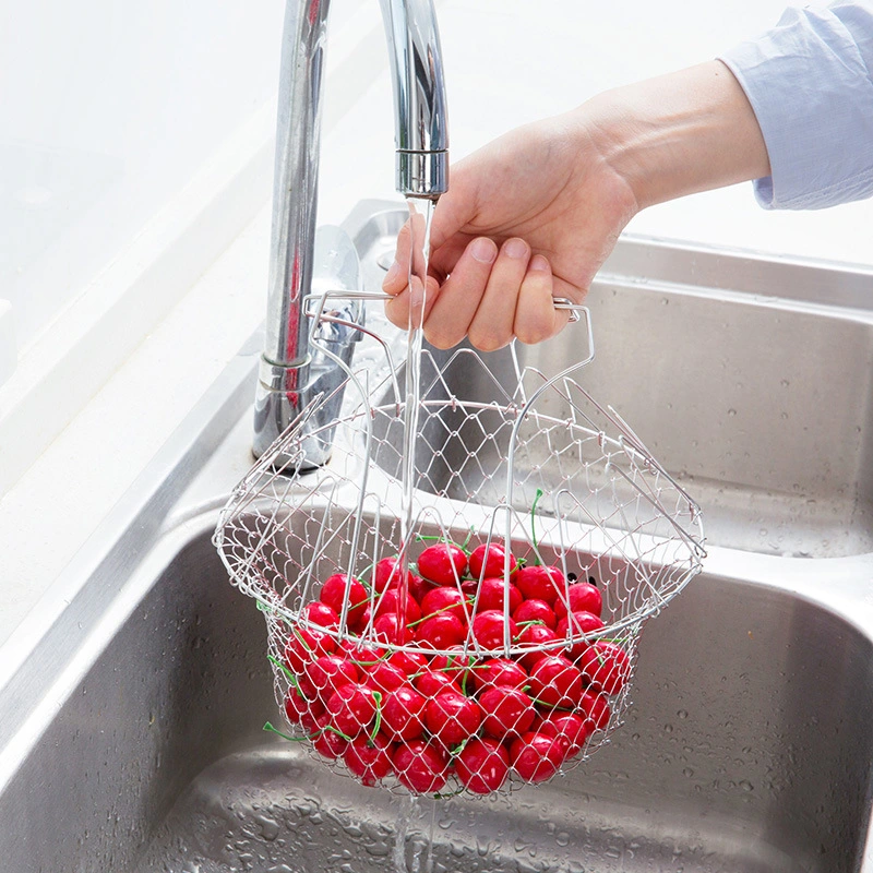 Plegado de la multifunción de acero inoxidable de la Cesta La cesta de la RFY plegable Chef Cesta telescópico estante para el drenaje del filtro frito alimentos fritos o frutas Esg13865