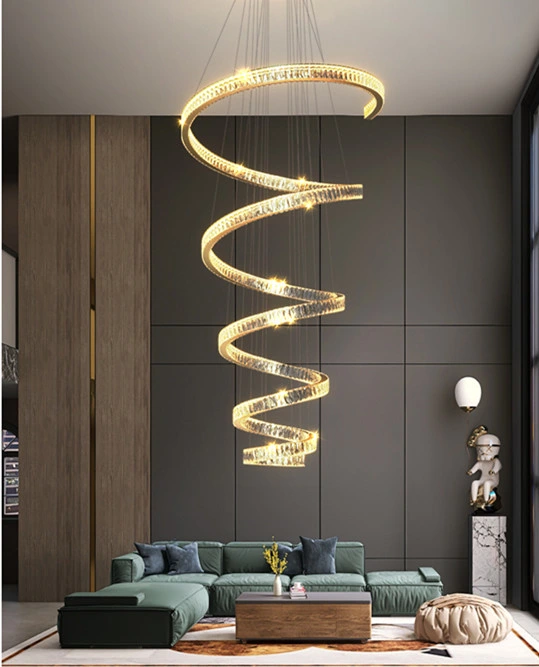 Top Luxus LED Spiral Kristall Deckenleuchte Kronleuchter Wohnzimmer Treppenleuchten