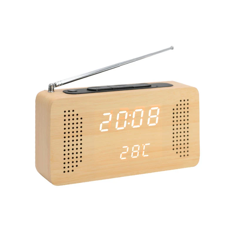 Mini pantalla Antique Radio de madera con reloj despertador LED