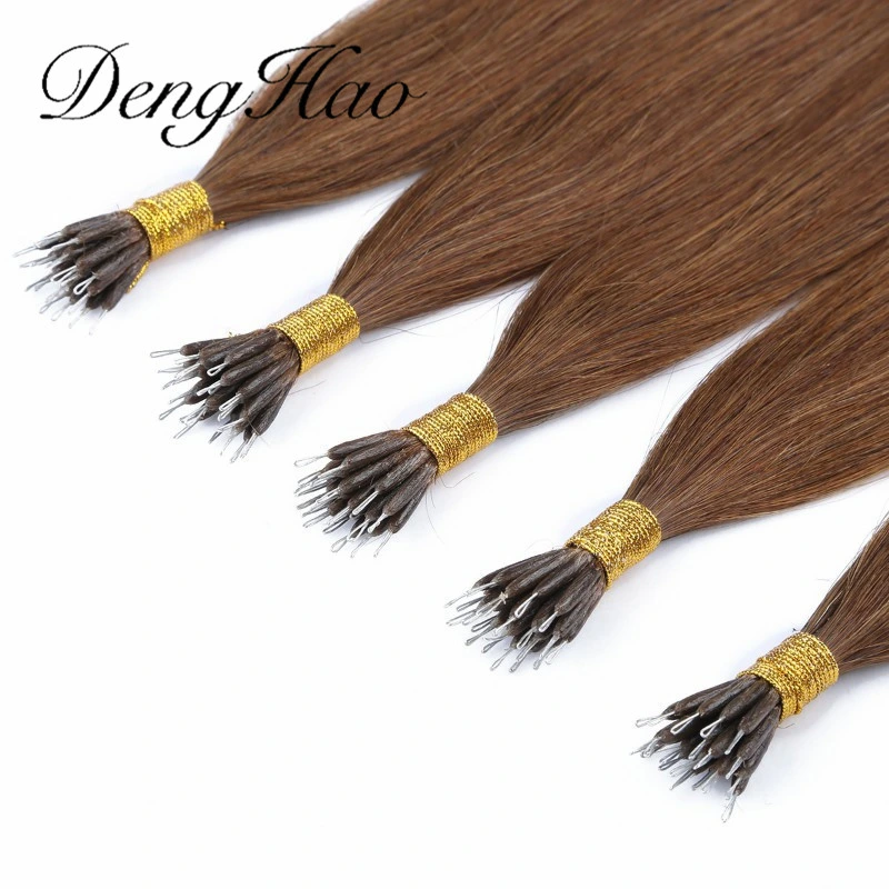 Fábrica 12A Grado Russian Virgin Remy Hair Nano Ring Hair Extensiones Color marrón oscuro