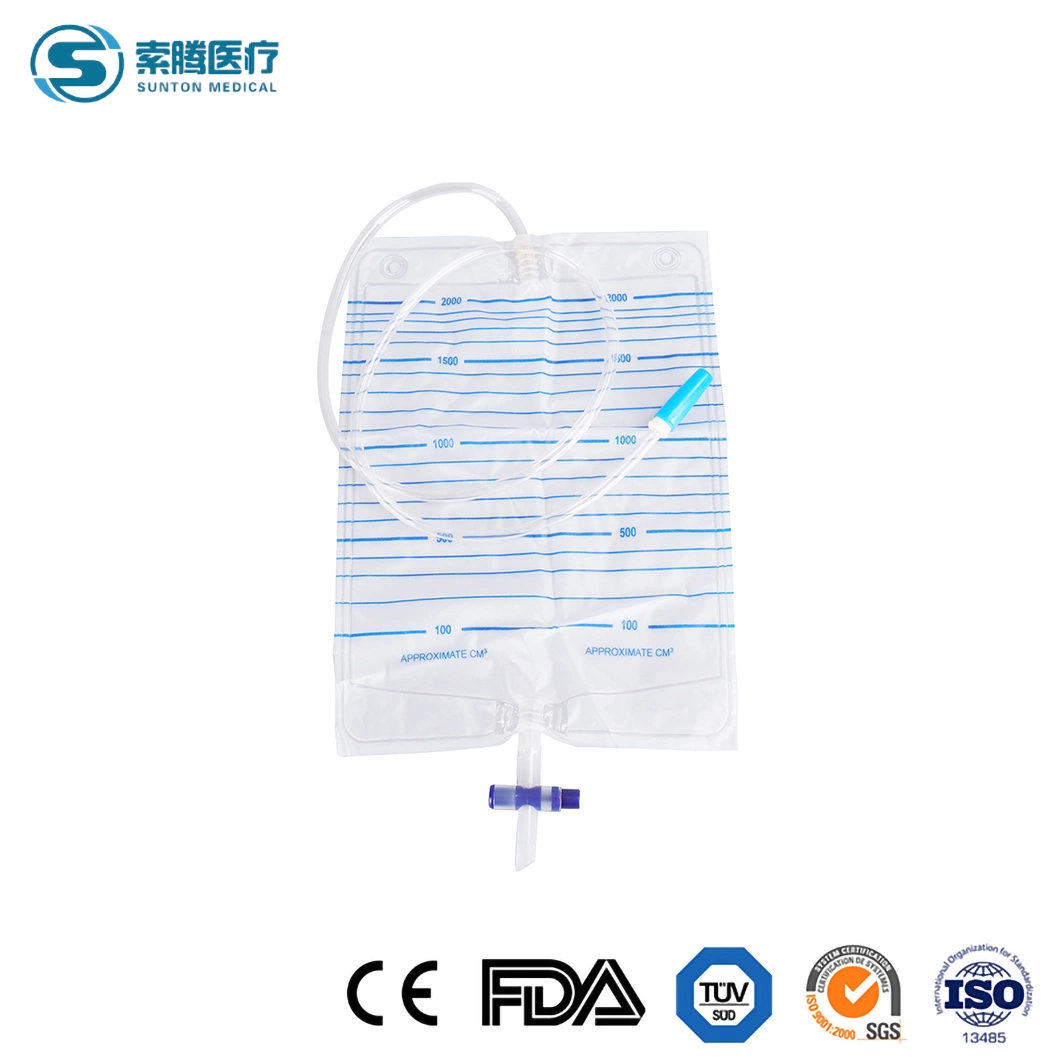 Sac de drainage de collecte d'urine jetable pour adulte de 1000, 1500, 2000 ml, en PVC médical, collecteur de mètre urinaire, sac de drainage de jambe, valve de traction/poussée/croisée en T.