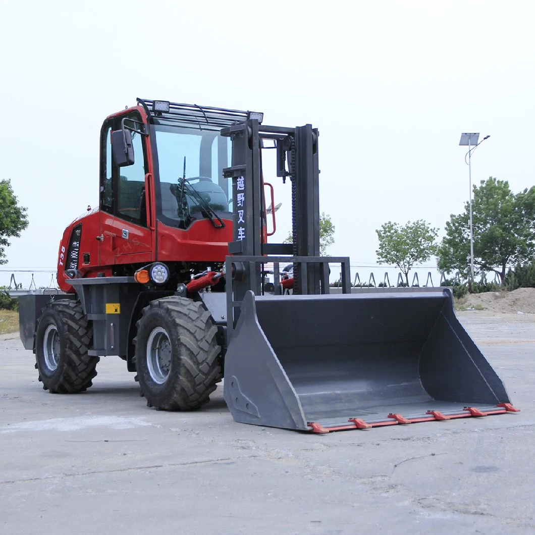 Four Wheels 3.5ton Low Price All Rough Terrain off-Road Fork Lift Forklift Trucks CE Sida Engine Forklift Factory Direct Sales with Bucket Loader