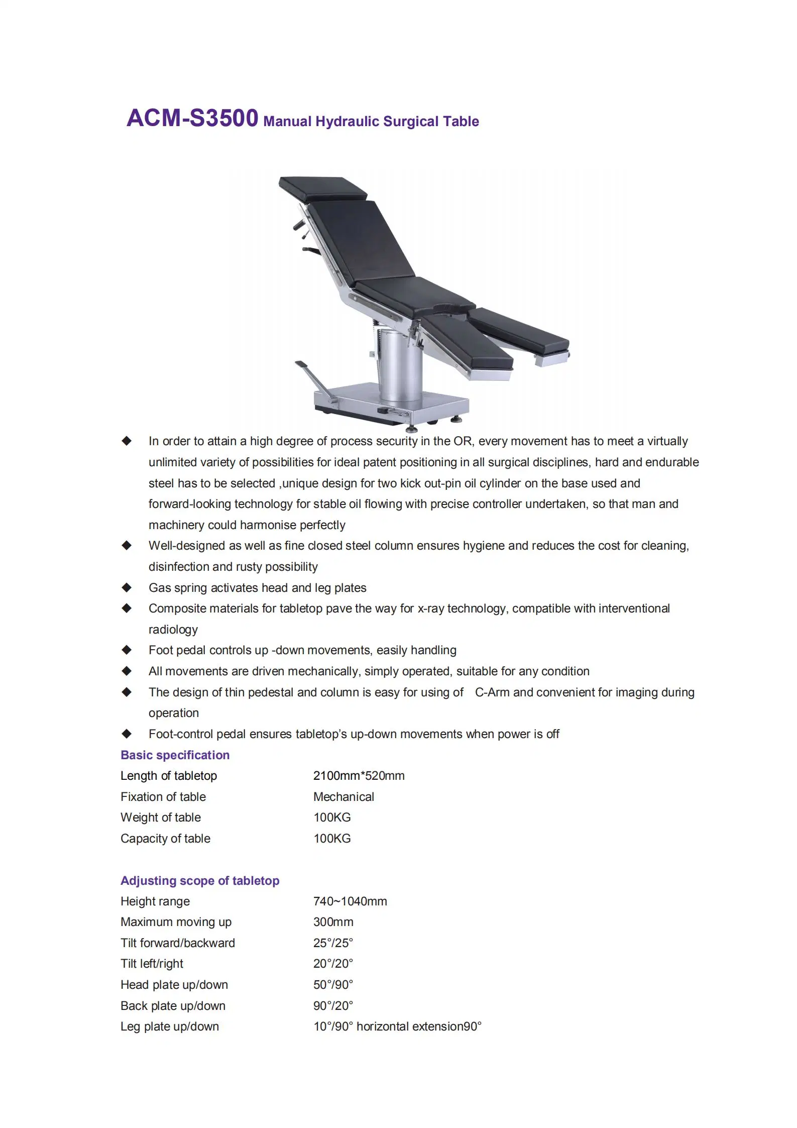 Manual Hydraulic Surgical Table (Operation Table)