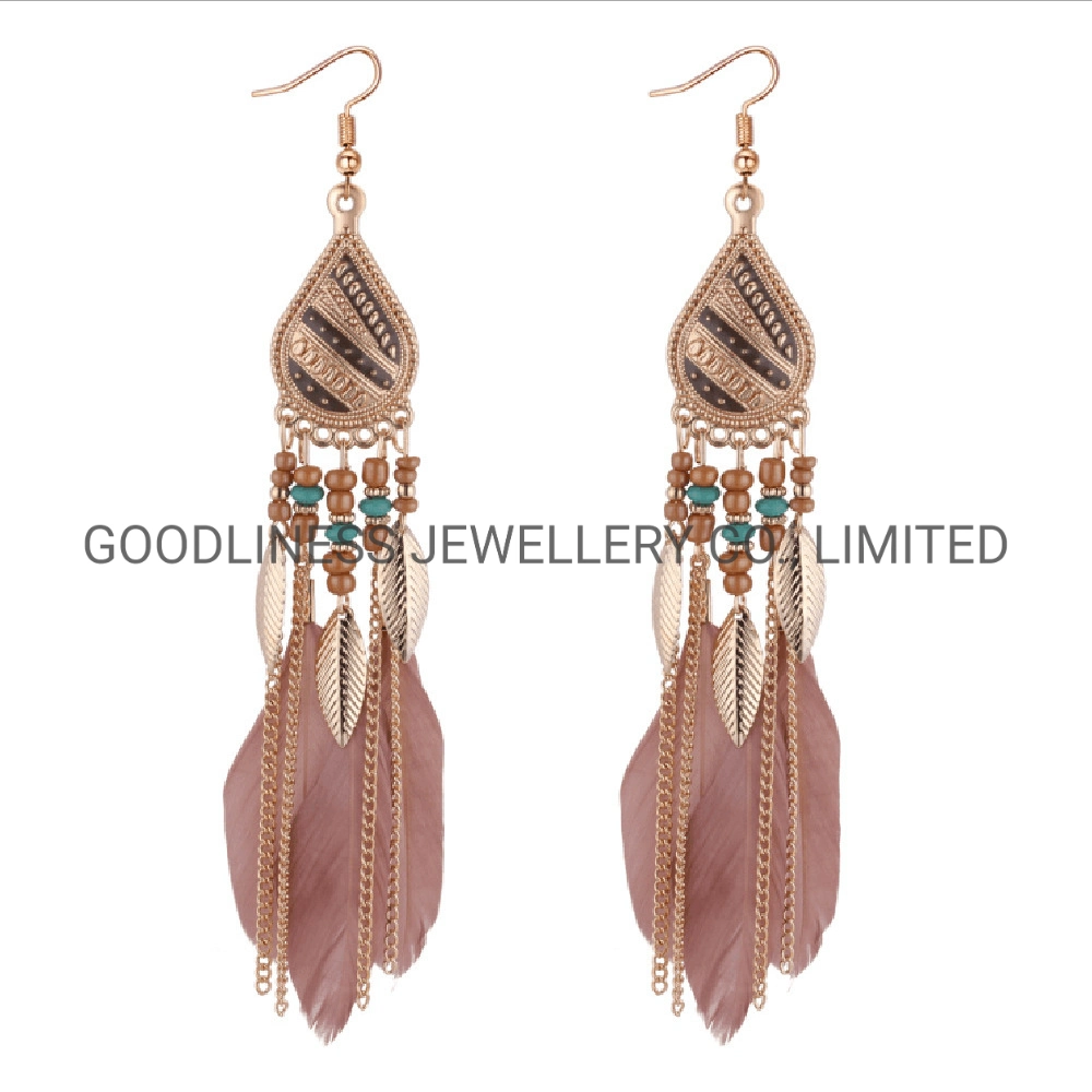 Bohemia Feather femmes perles pampille Dangle longues boucles d'oreilles Dream Catcher Pendants d'oreilles bijoux mode