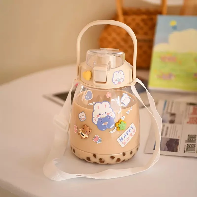 Mobile Phone Holder Big Pudding Student Pot Belly Cup Children Straw Water Cup Large Capacity Plastic Water Bottle Gift