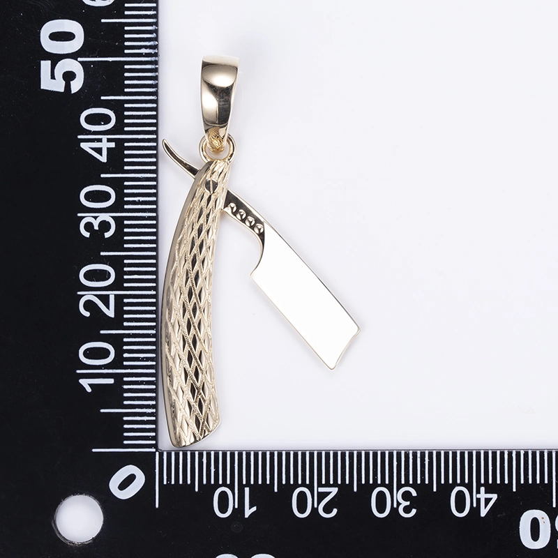 Messi Gems Costume Jewelry Knife Shape Hip Hop Gold 14K Gold Pendant Necklace