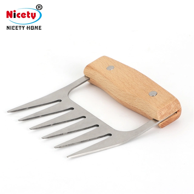 Stainless Steel Meat Grabber with Wooden Handle Turkey Steak Chicken Meat Slicer Separator