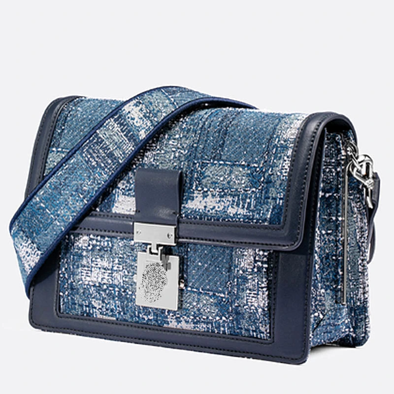 Designer – Sac S à bandoulière large petit sac carré pour femme Sacoche de transport bleu peinture à l'huile de marque de luxe clair Style cowboy