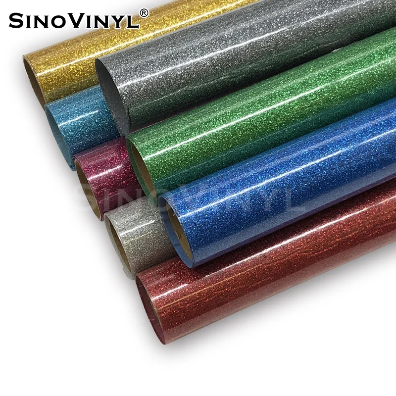 SINOVINYL Glitter HTV Heat Transfer Vinyl Rolls 0.5x25M HTV Vinyl Shirts Glitter Iron on Film