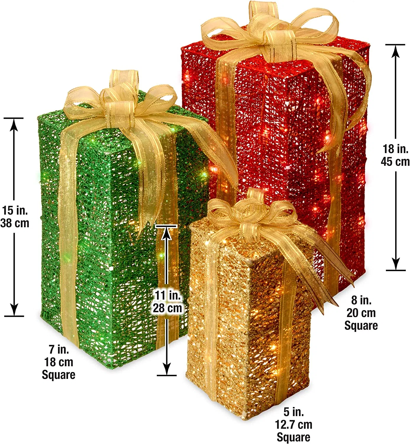 مجموعة من 3 ديكور الكريسماس مطوية على القماش المطهو بمصابيح LED صناديق الهدايا