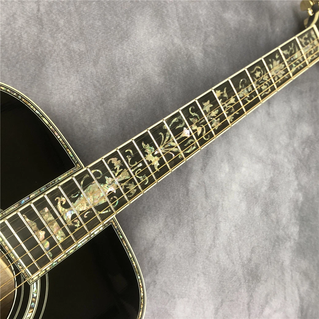 Custom Deluxe 41 Inch Dreadnought D45 Series Luxury Bk Color Full Abalone Inlaid Acoustic Guitar