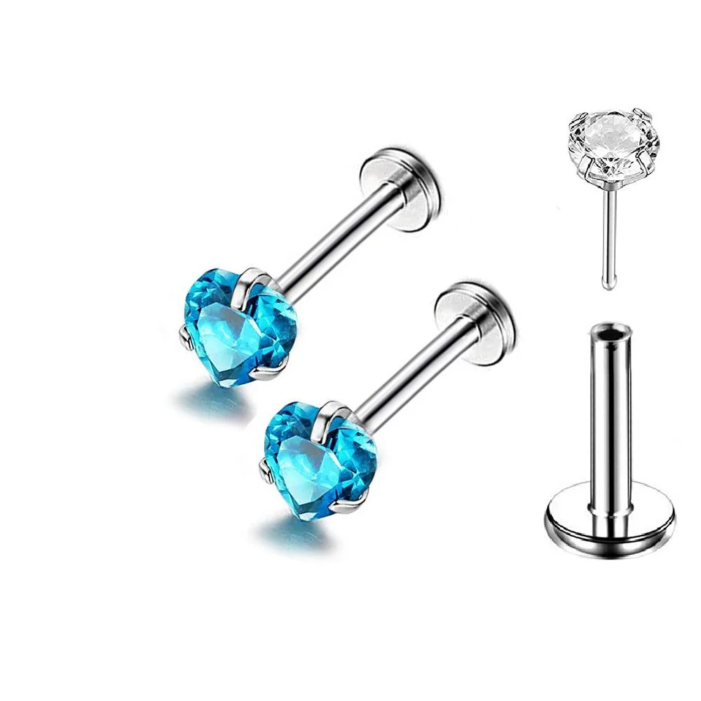 Joyas de cuerpo ASTM F136 clásico de la moda de Titanio Labret Threadless Encaje a presión de ajuste de garras de amor Corazón Moissanite Diseño para el oído de labios nariz de Joyería de piercing