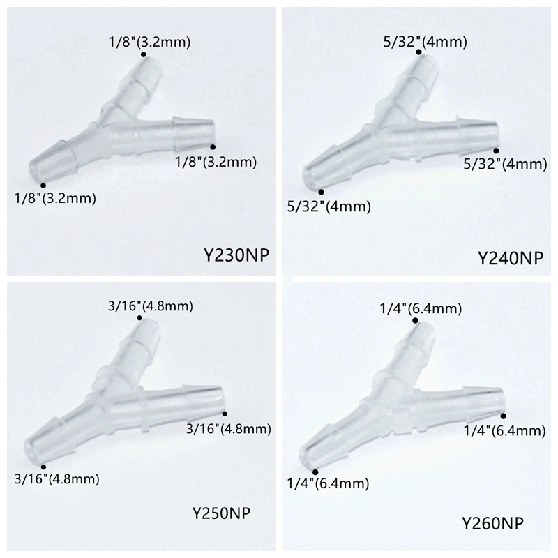 Natural Polypropylene 3/32 Inch 2.4mm Easy Assembly Hose Barb Wye Joint Y Shape Pipe Fitting Water Air Hose 3 Ways Equal Barb Tube Connectors