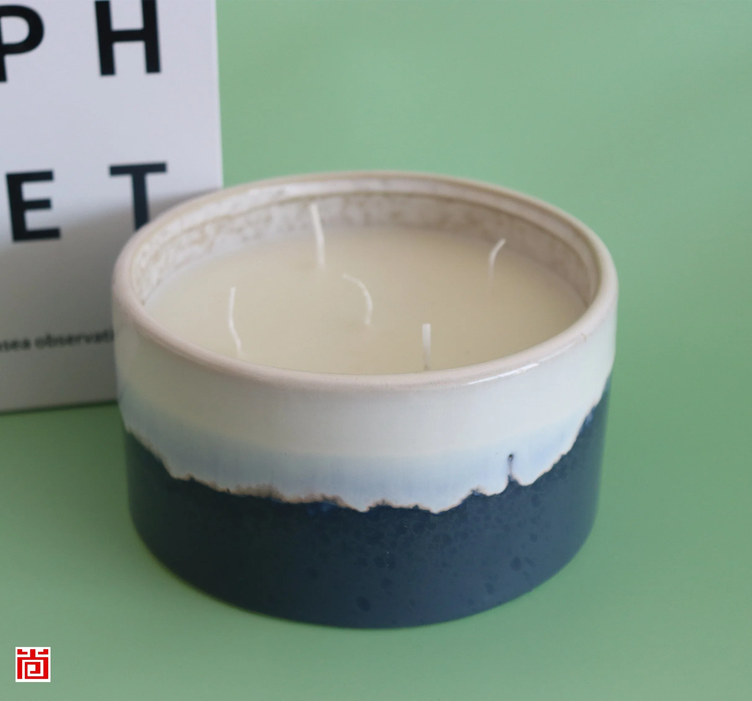 Large Ceramic Votive Candle Holders with Blue and White