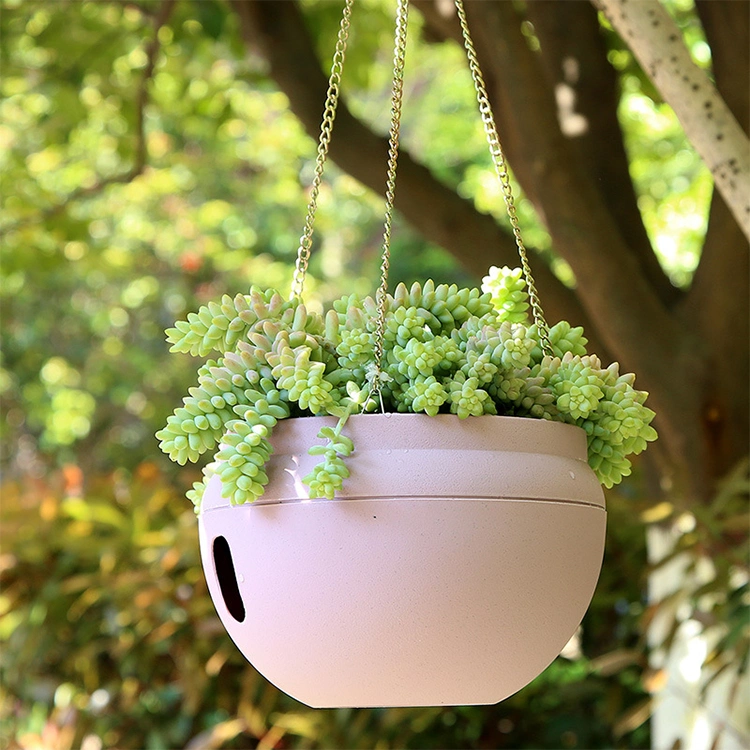 2022 New Aquifer Hanging Basin Bamboo Fiber Choro Auto-irrigação Lazy Flowerpot planta Bamboo Fiber Plants Pot