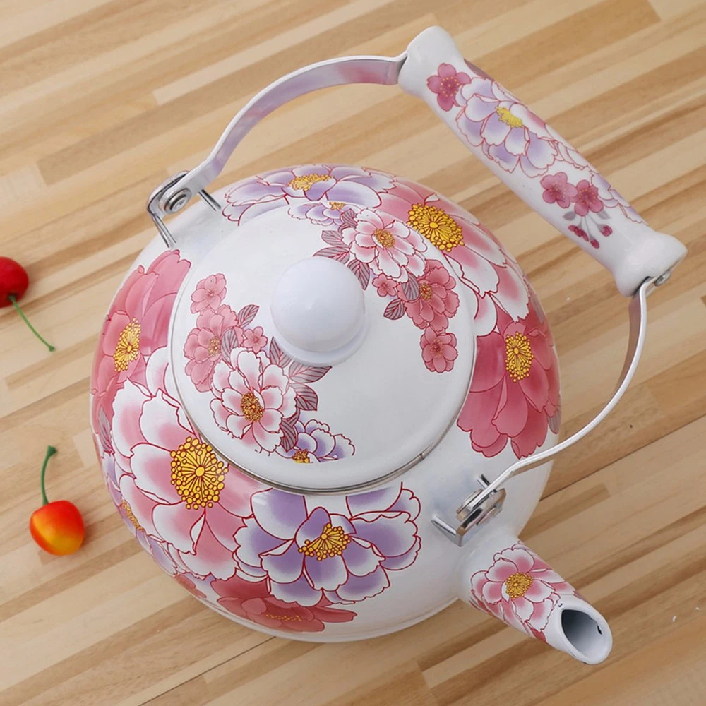 Durable Wholesale/Supplier All Flower Decal Enamel Tea Kettle with Pottery Handle 3.5L