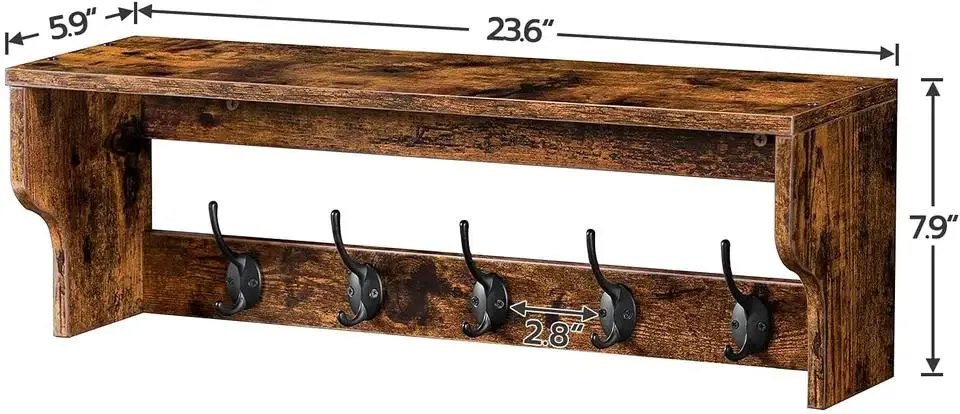 Rack de madeira Aquite montado na parede Coat Home decoração prateleira flutuante Com ganchos