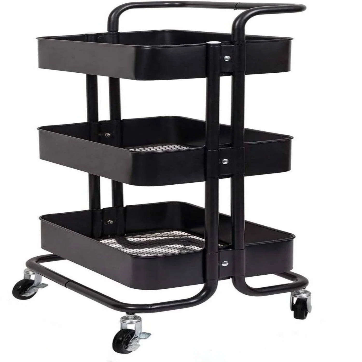 Steel Storage Home Kitchen Platform Rack Tray Rolling Cart Trolley