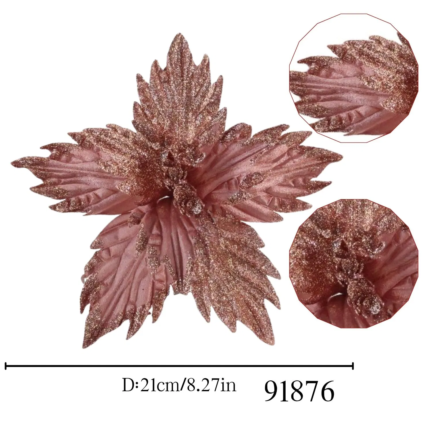 Decorative Flowers Wreaths and Plants Metallic Rose Gold Christmas Poinsettia Flowers