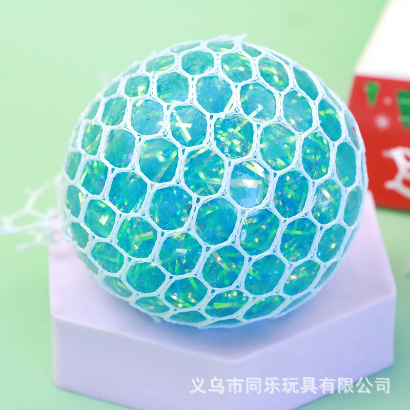 Randomly Colored Ribbon Soft Sensory Mesh Ball for Stress Relieve