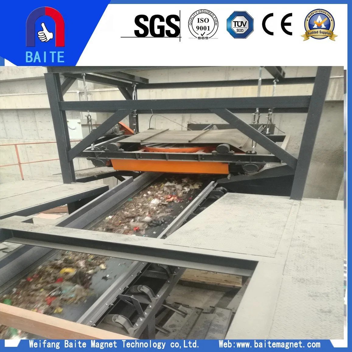 Over Belt Conveyor Recycling Machine Self Cleaning Electric Magnet Separator
