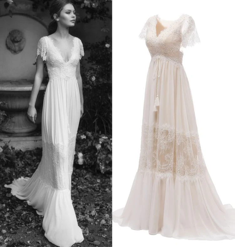Yc342 2023 New Wedding Short Sleeve Lace Elegant Wedding Dress