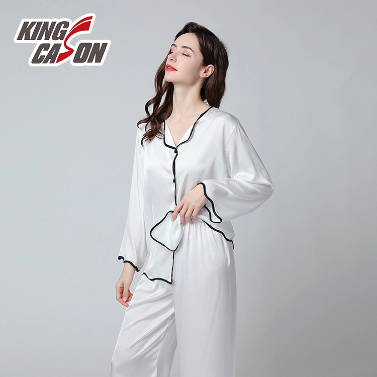 Kingcason Classic Pure Print Satin Satin Women dos piezas de bata Vestido Pajama conjunto