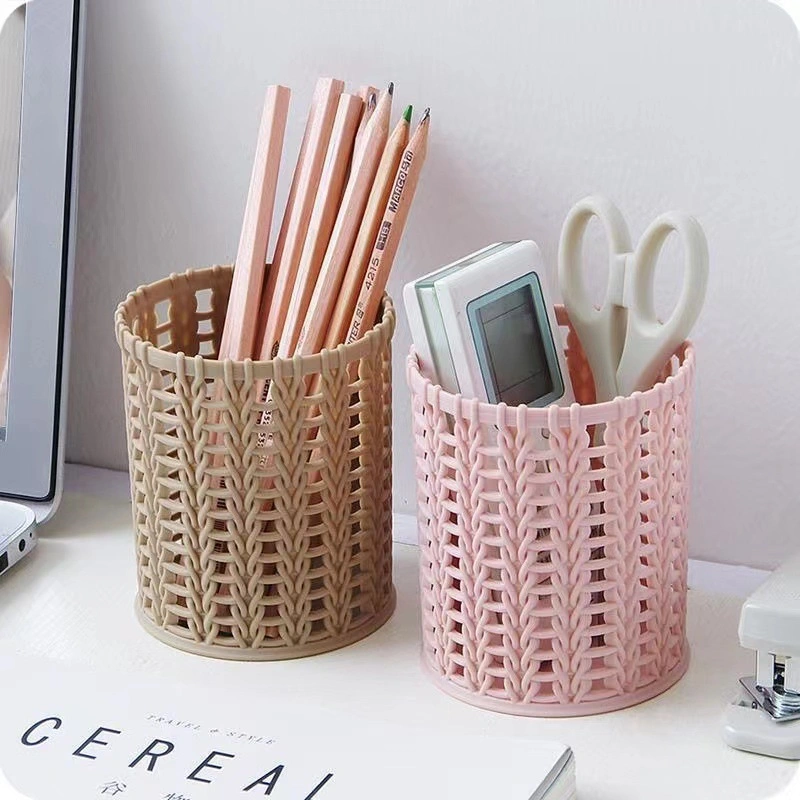 Rattan Woven Plastic Circular Hollow Storage Pen Organizer