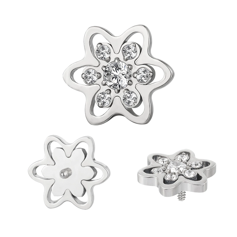 Body Jewelry Piercing Titanium CZ Paved Flower Threadless & Inernally Threaded Labert Earring Top