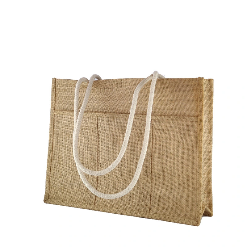 Neue Ankunft Recycle Party Strand Lebensmittel Werbung Carry Zipper Sublimation Große Tragetasche Aus Jute Mit Burlap-Design