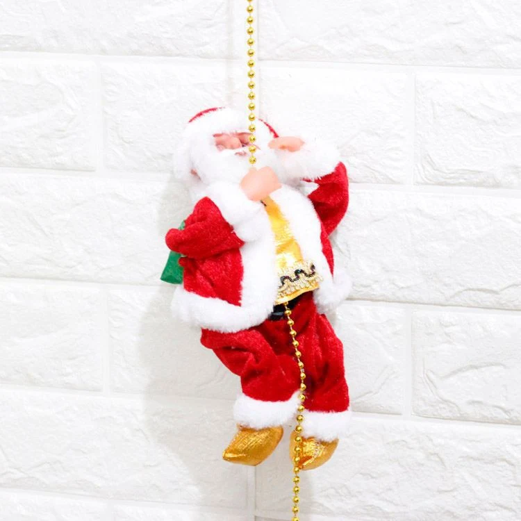 Plush Santa Claus Figurines Toy Climbing Gold Chain for Christmas Tree Ornament or Party