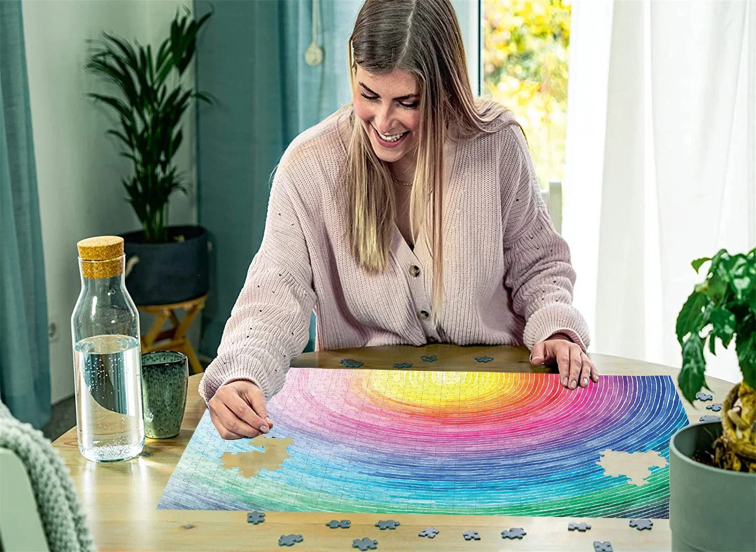 Arco iris Amanecer Globo de Aire Caliente de 2000 piezas de puzzle de plástico a granel con patrones de personalizables, tamaños y el número de piezas para regalos de juguetes para adultos y niños.