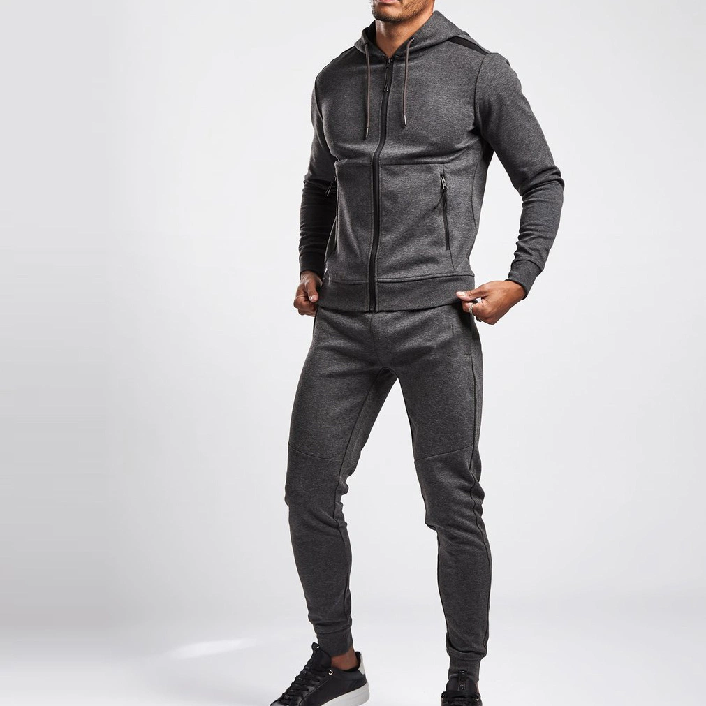 Custom Grau Full Zip Up Hoodie Baumwolle Gym Jacke für Männer