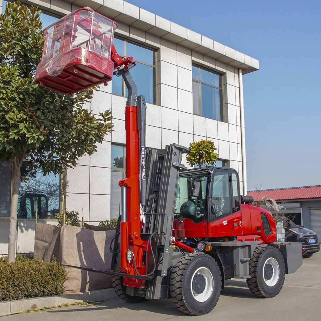 4X4 off Road Rough All Terrain Forklift Truck with Basket Crane Function for Sale