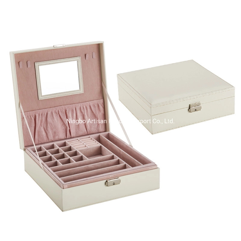 Fashion Mirror Two Tiers Jewelry Watch Storage Square Tray Box