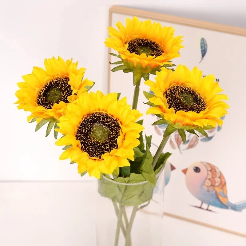 Girasol Artificial de 18 pulgadas, altamente realista, de seda, para decoración de arreglos florales en el hogar, bodas y fiestas de girasoles