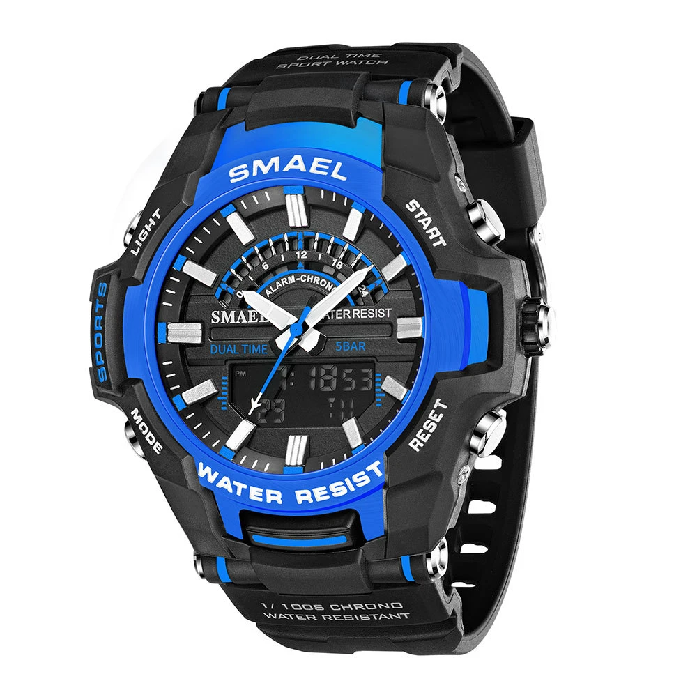 Blue New Alloy Sports Electronic Watch Men&prime; S Big Dial Alarm Luminous Scratch Resistant Waterproof Gift Watches