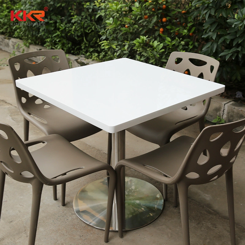 Modern Furniture Solid Surface White Stone 4 Seater Restaurant Tables