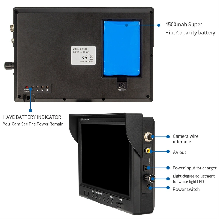 Cámara con pantalla giratoria de alcantarilla, 100FT, 1080P de 0,9 pulgadas/23mm de la lente de zafiro, 9'', de la pantalla LCD ajustable de 12 luces LED, Cámara de inspección del tubo, grabar con sonido