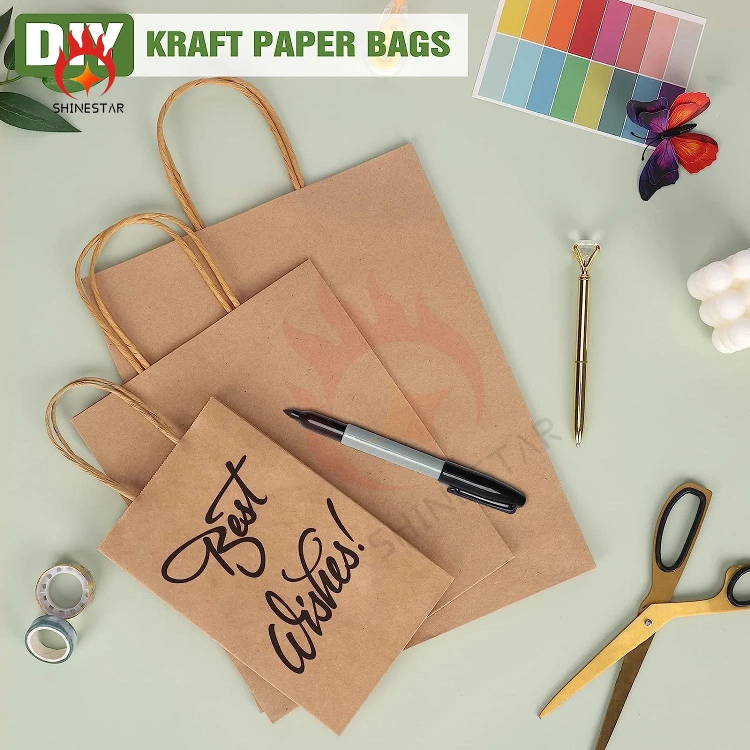 Brown Paper Bags with Handles Mixed Size Gift Bulk, Kraft Paper Stand up Packaging for Business, Shopping