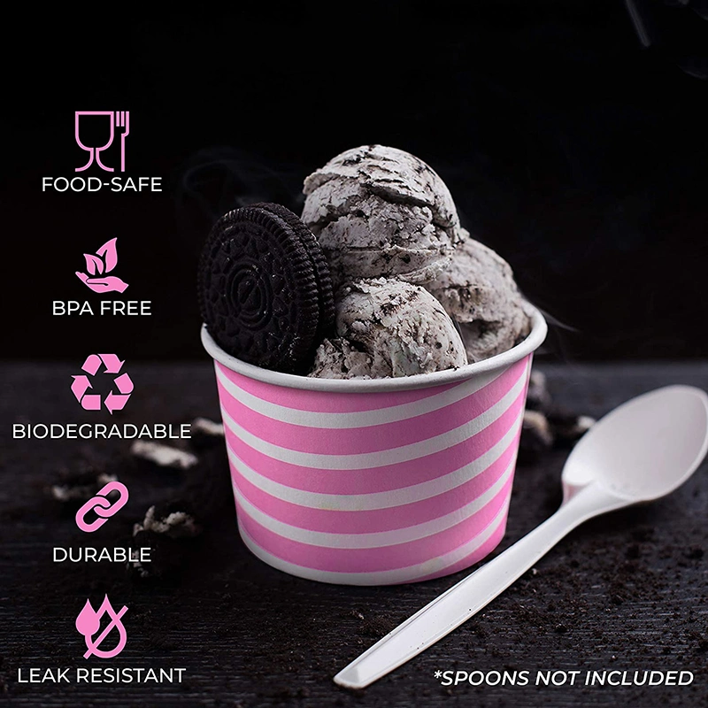 Frozen Yogurt Paper Bowl Custom Printed Double Wall Coated Ice Cream Paper Cup with Lid