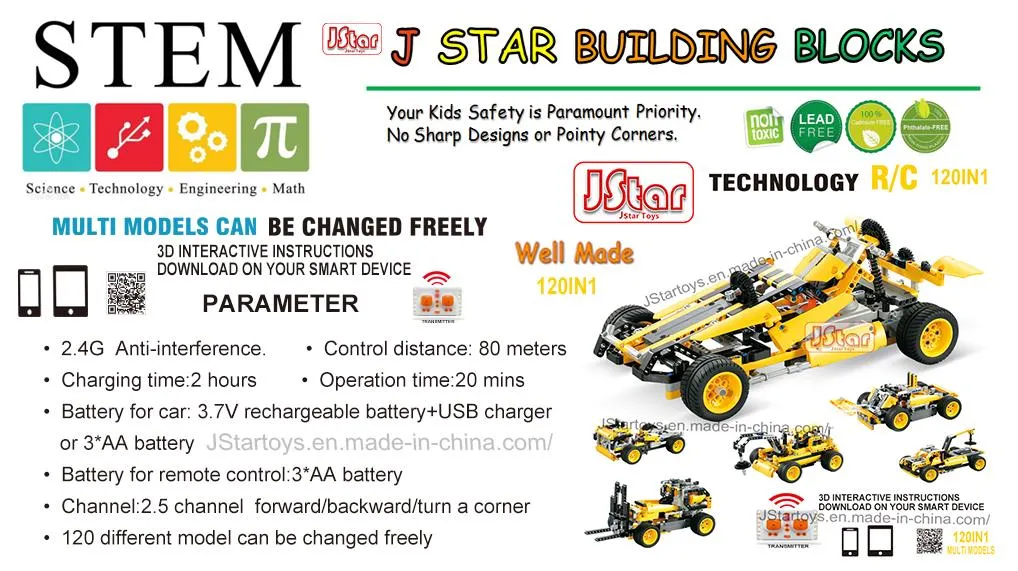 Jstar Technology RC 120 In1 Assembly 468PCS Building Blocks Stem Technic DIY Bricks Sets for Kids Learning Engineering Construction Toys Gifts Block