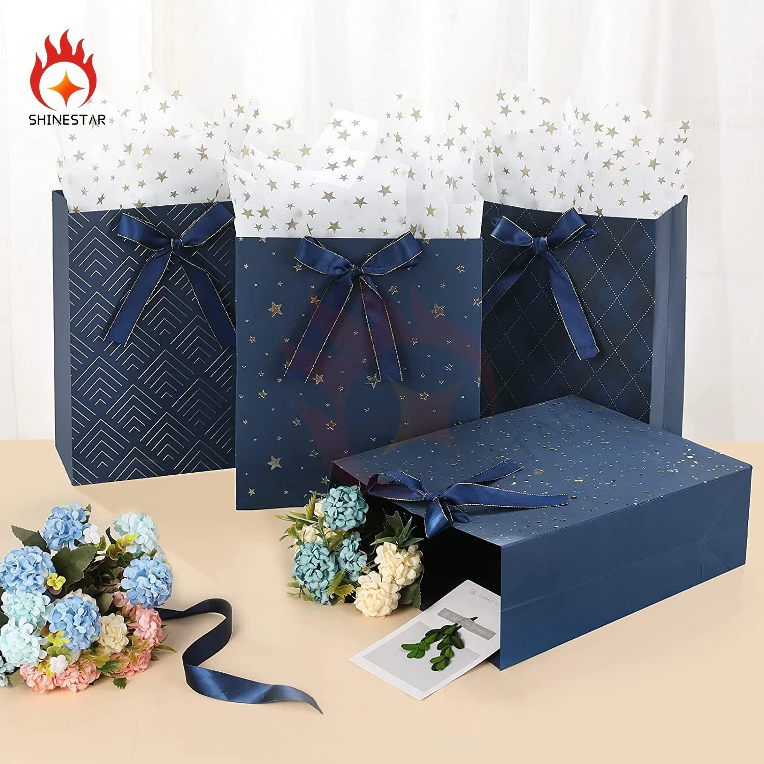 Papel de Artesanía de Regalo Azul Bolsas de pie con papel de pañuelos uso para cumpleaños, bodas, fiestas