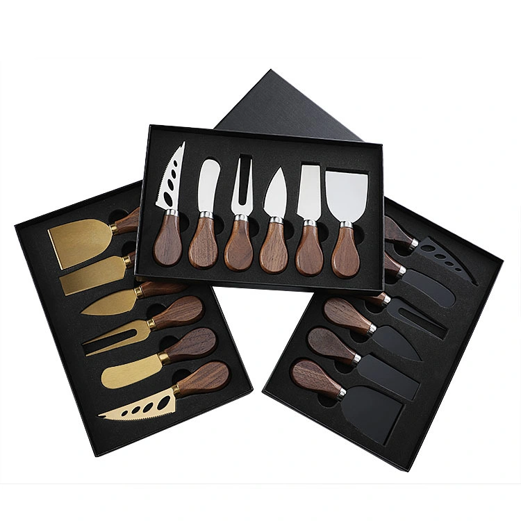 Spatula & Fork Cheese Tool Kit 6 Walnut of Titanium Coating Butter Knife and Cheese Knives Set-Mini