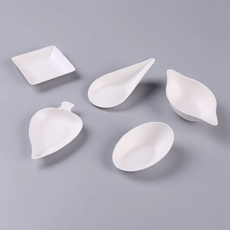 Disposable Molded Paper Pulp Cake Serving Tray, Eco Friendly Biodegradable Pulp Dish with Leaf Shape