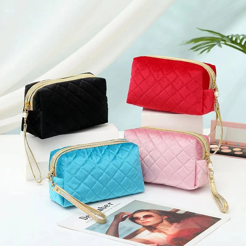 Custom Lady Toiletry Toweling Bag Terry Cloth Towel Toiletry Zipper Pouch Bag Quilted Cosmetic Makeup Bag