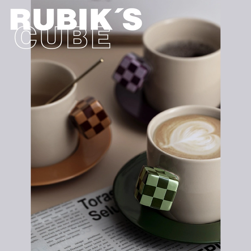 Rubik's Cube Ceramic Coffee Cup Set Niche Design Advanced Sense High Appearance Level Cup Saucer Mark Cup Afternoon Tea European Style