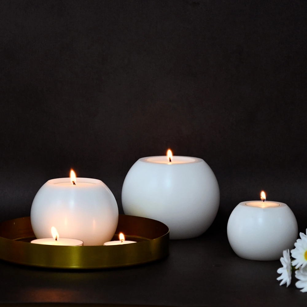 Ball Shape White Artificial Hurricane Tealight Candle Holders