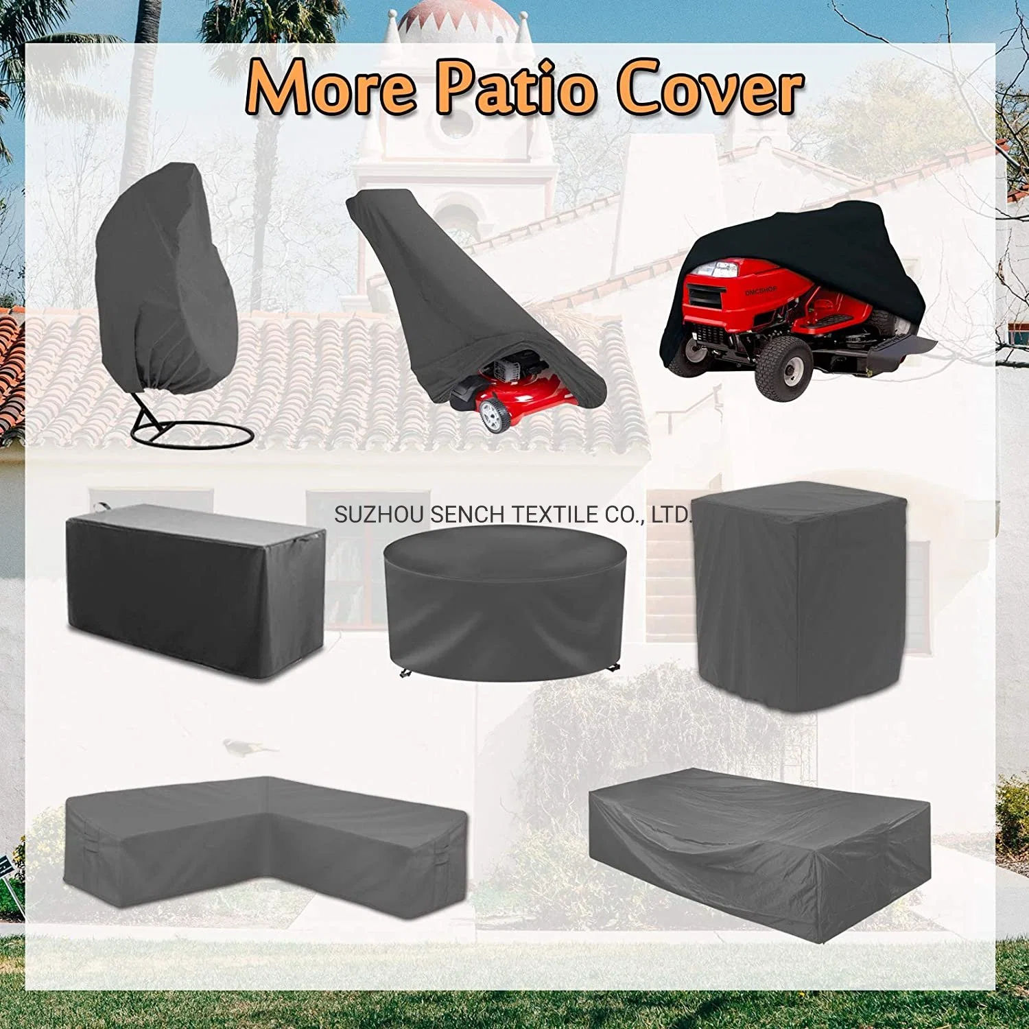 A mobília do pátio Tampa de ajuste, Rectangular durável resistente à água exterior resistente a UV Anti-Fading mesa de jantar cadeiras cobrir com suporte de metal e atualizar o ar Ven