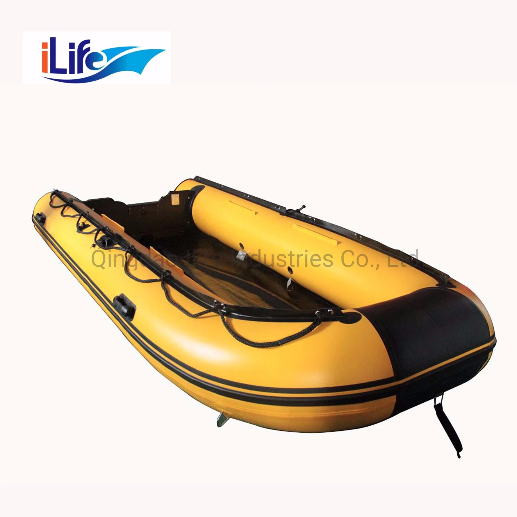 Ilife 4.3m Yellow Offshore PVC/Hypalon Inflatable Rescue Fishing Rubber Boat with Aluminum/Drop Stitch Air/Plywood Floor for Rescue